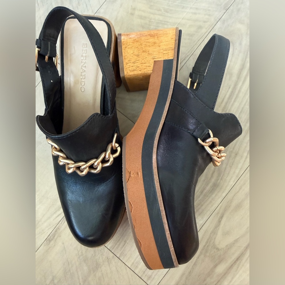 Anthropologie Bernardo Sochi CHAIN SLINGBACK CLOGS IN black Leather - Picture 8 of 9